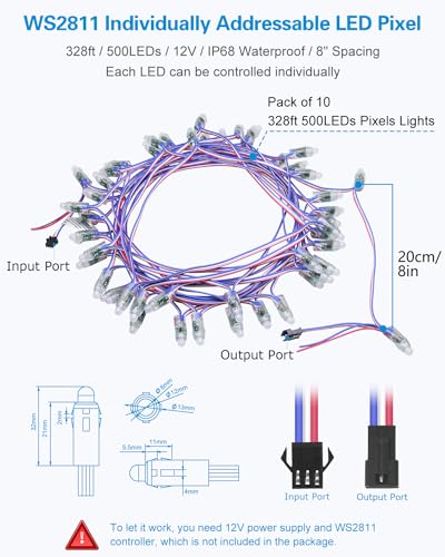 ALITOVE 12V 500pcs RGB LED Pixel Light String 328ft Programmable Digital Module Light