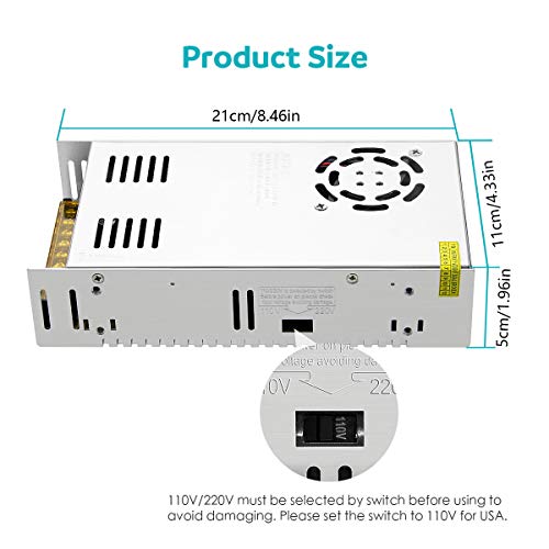 Aclorol 36V 10A 360W Universal Regulated Power Supply for LED Lights, Cameras, and More